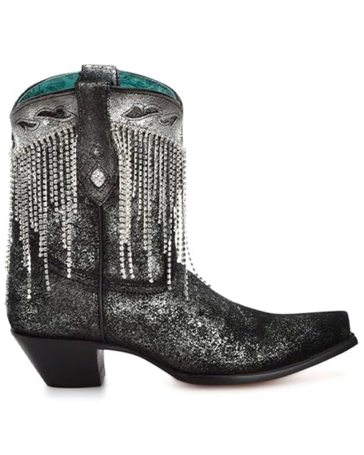 Image #2 - Corral Women's Overlay Crystal Fringe Booties - Snip Toe, Silver, hi-res