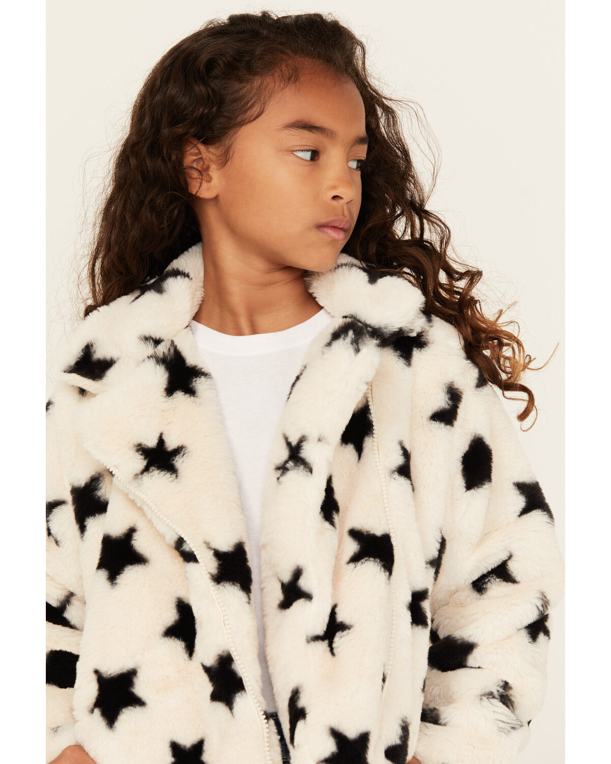 Image #2 - Urban Republic Girls' Star Print Faux Fur Moto Jacket, Cream, hi-res