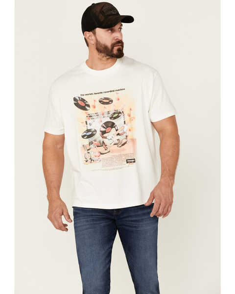 Wrangler X Fender Men's Dancing Record Vintage Graphic T-Shirt , White, hi-res