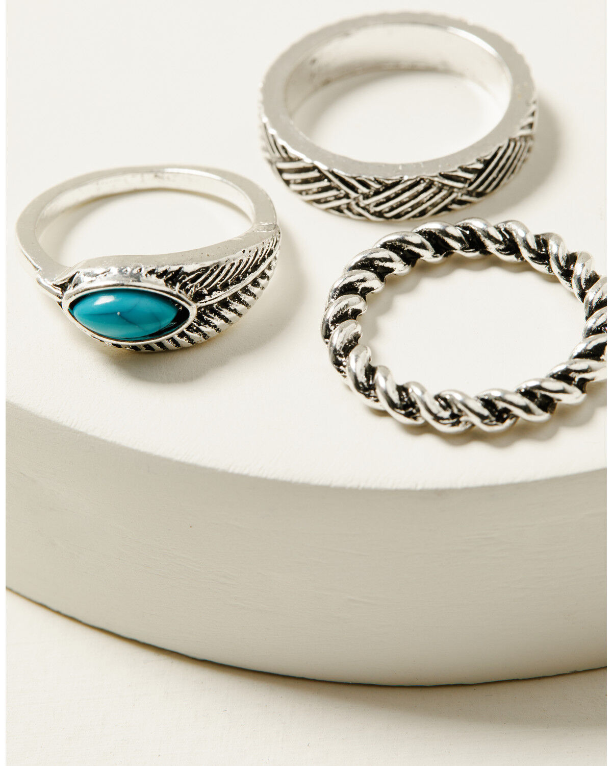 Image #3 - Shyanne Women's Steer Head and Feather Ring Set - 5 Piece, Turquoise, hi-res