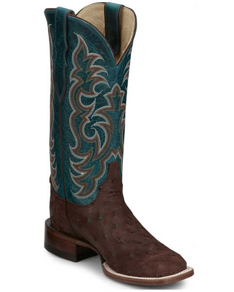 Image #1 - Justin Women's Exotic Full Quill Ostrich Western Boots - Broad Square Toe, Brown, hi-res