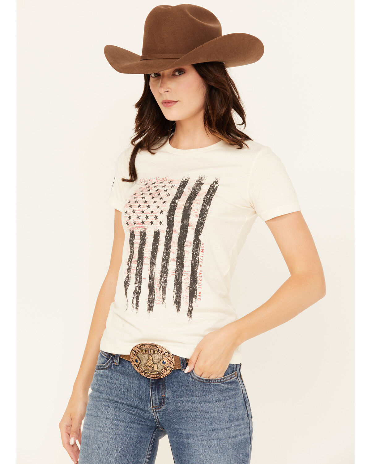 Image #1 - Howitzer Women's We The People Flag Short Sleeve Graphic Tee, Natural, hi-res