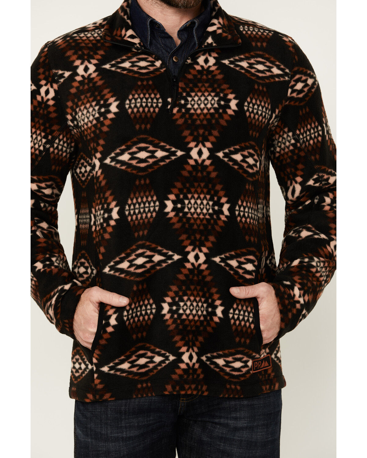 Image #3 - Powder River Outfitters Men's Boot Barn Exclusive Southwestern Print 1/4 Zip Pullover, Brown, hi-res