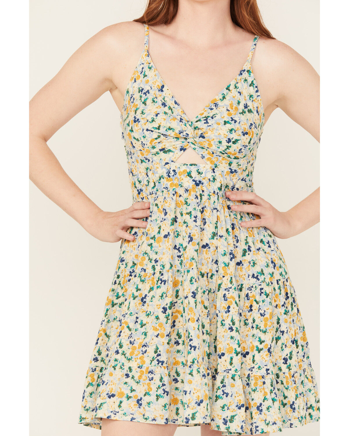 Image #3 - Angie Women's Floral Print Knot Front Mini Dress, Multi, hi-res