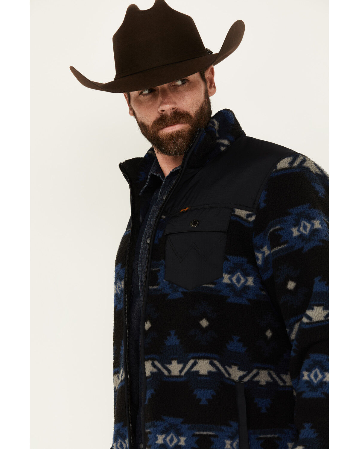 Image #2 - Wrangler Men's Mixed Sherpa Zip Jacket, Blue, hi-res