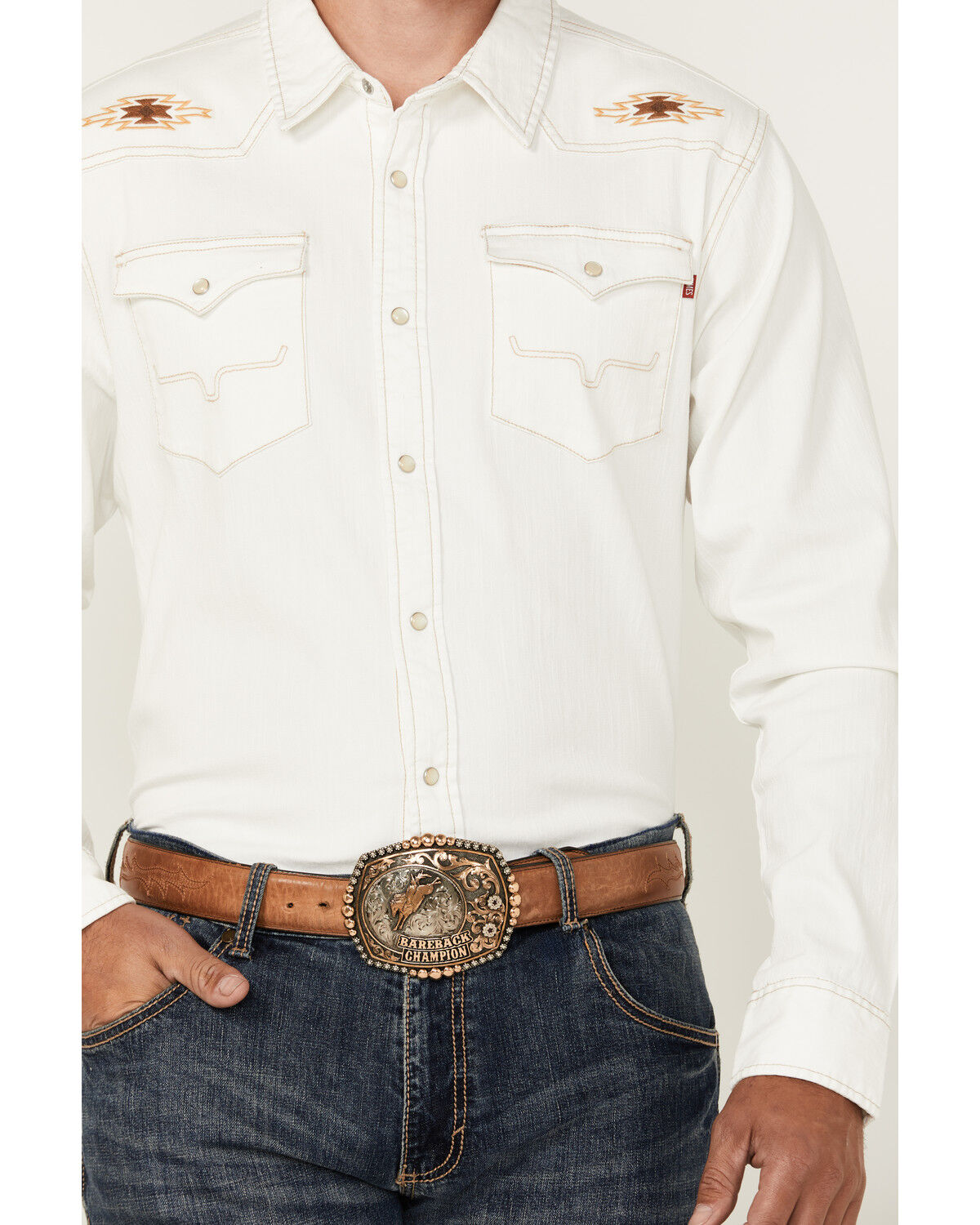 Image #3 - Kimes Ranch Men's Durango Denim Embroidered Long Sleeve Pearl Snap Western Shirt, Natural, hi-res