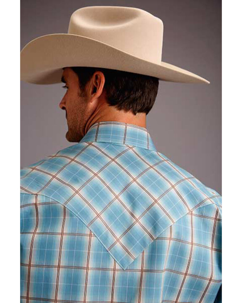 Stetson Men's Turquoise Ombre Plaid Long Sleeve Western Shirt  , Turquoise, hi-res
