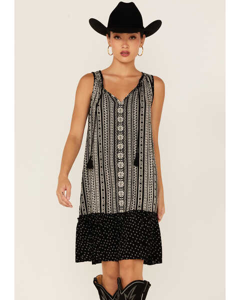 Bila Women's Southwestern Stripe Print Sleeveless Dress, Black, hi-res
