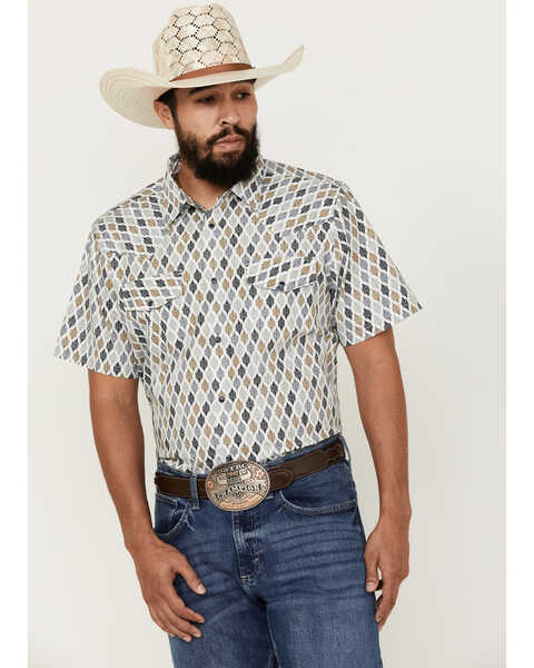 Gibson Men's Geo Print Short Sleeve Button Down Western Shirt, White, hi-res