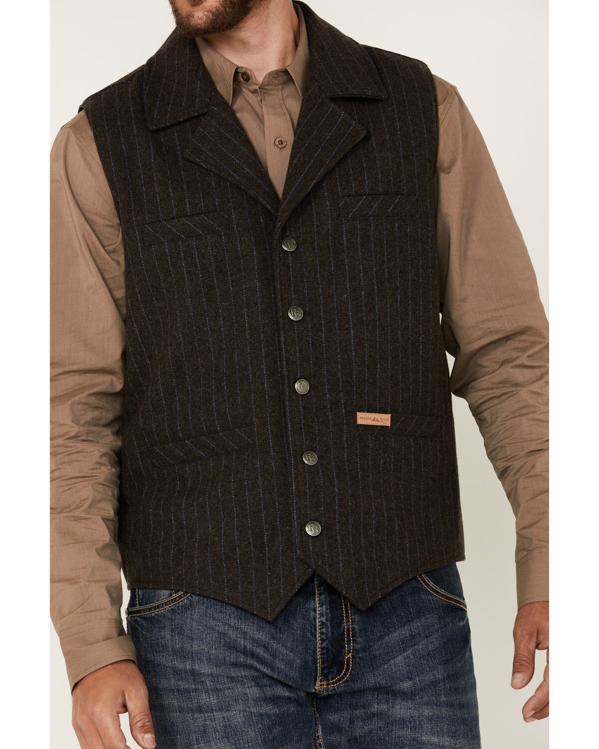 Image #3 - Powder River Outfitters Men's Montana Striped Wool Vest, Dark Brown, hi-res