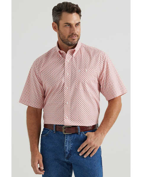 Wrangler Men's Classic Medallion Print Short Sleeve Button-Down Western Shirt - Tall, Orange, hi-res