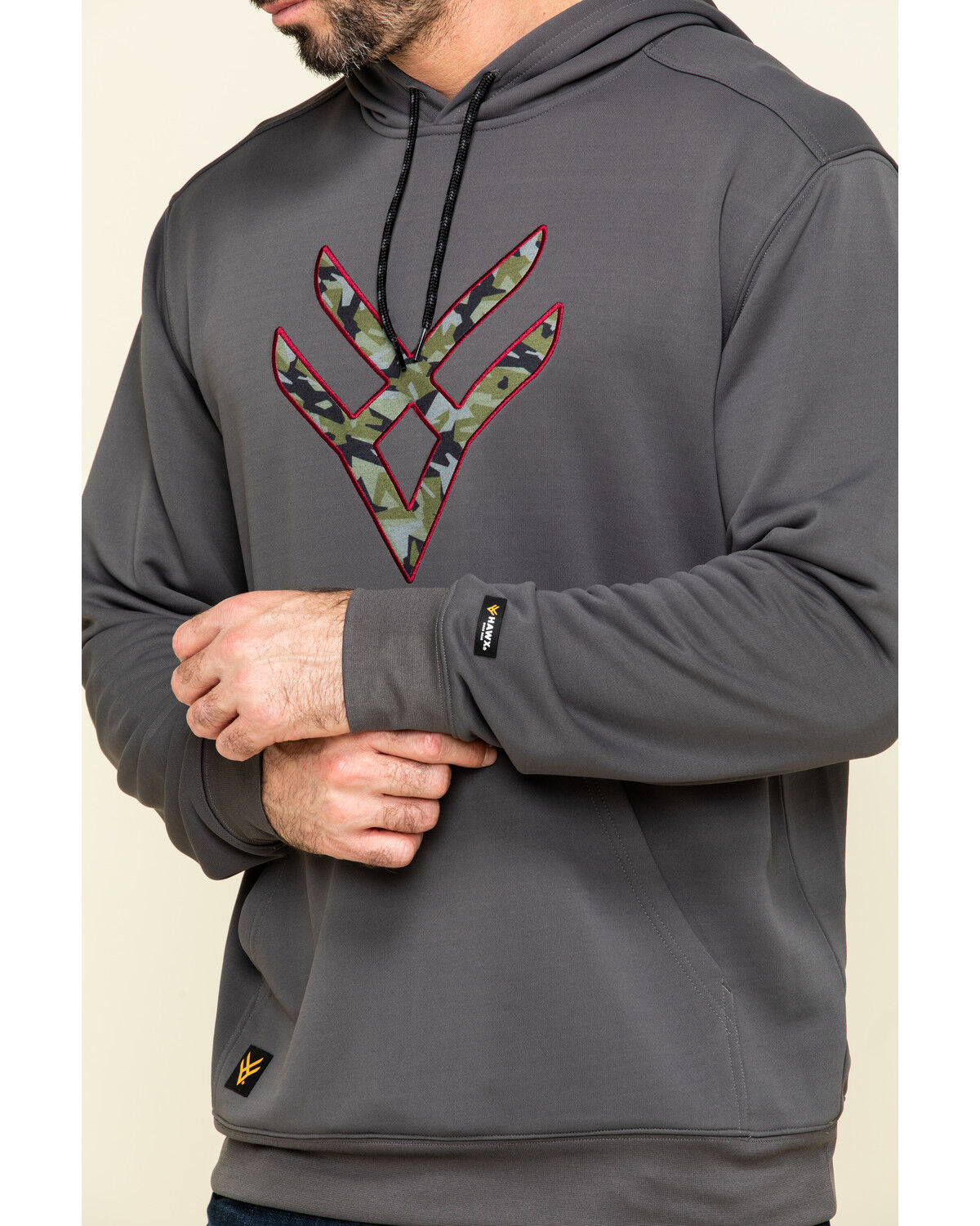 Image #4 - Hawx Men's Gray Tech Logo Hooded Work Sweatshirt - Tall, Dark Grey, hi-res