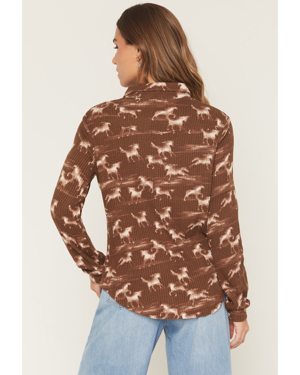 Image #4 - Wild Moss Women's Horse Print Long Sleeve Button-Down Western Shirt, Brown, hi-res