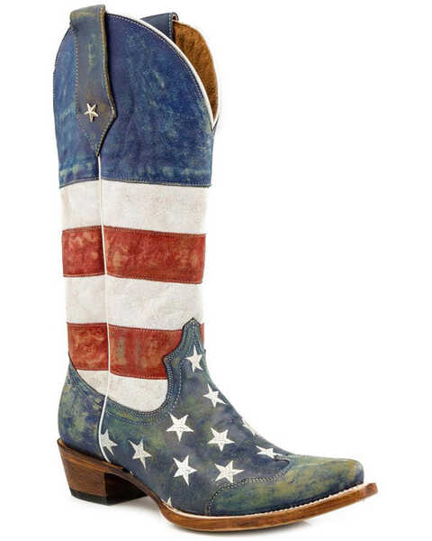 Image #1 - Roper Women's American Flag Distressed Cowgirl Boots - Snip Toe, Blue, hi-res