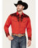 Image #1 - Scully Men's Embroidered Red Retro Long Sleeve Western Shirt, Red, hi-res