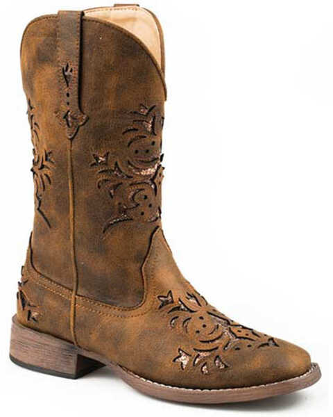 Image #1 - Roper Women's Kennedy Western Boots - Broad Square Toe, Brown, hi-res