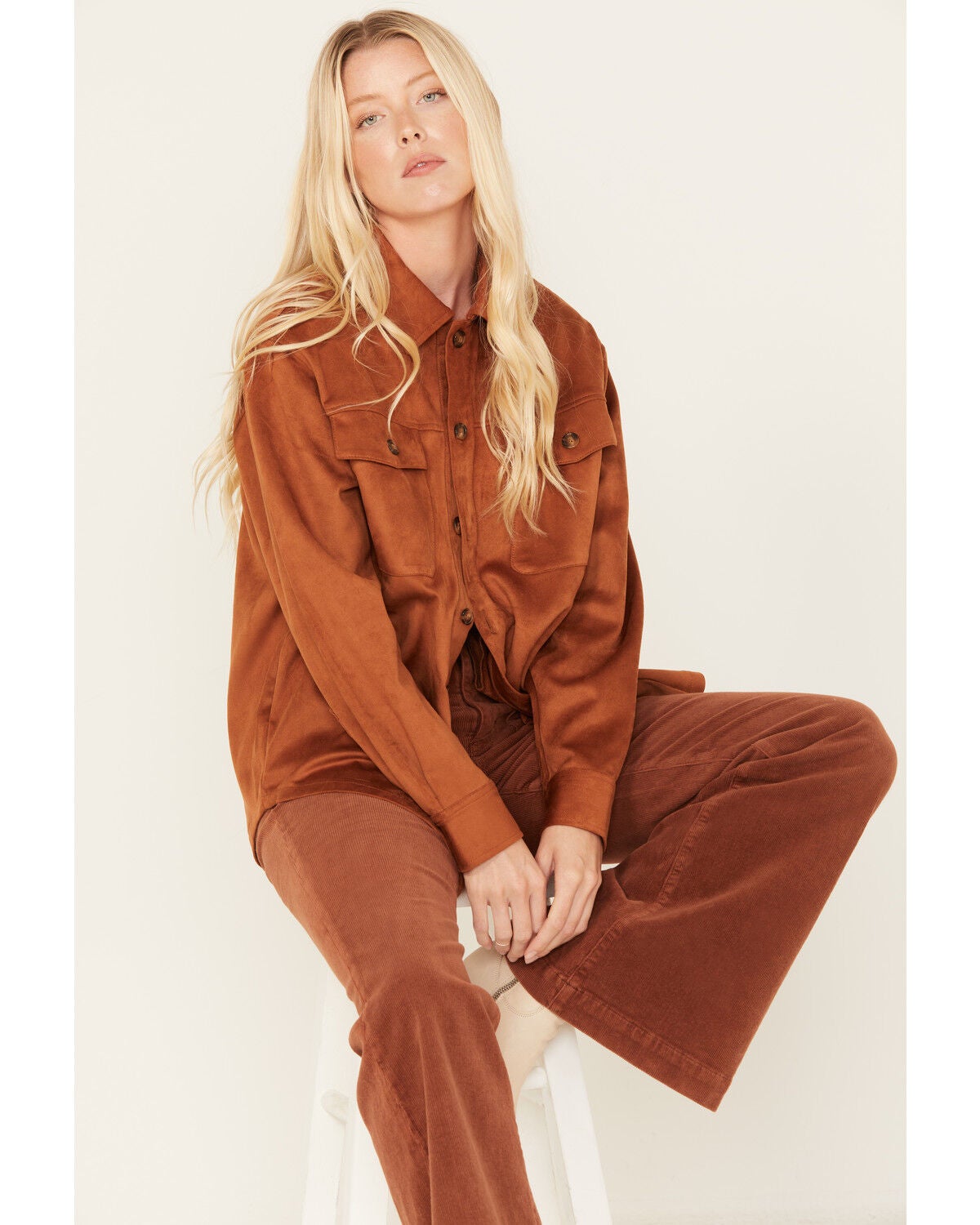 Cleo + Wolf Women's Faux Suede Shacket, Cognac, hi-res