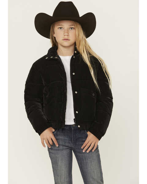 Urban Republic Little Girls' Twill Hooded Puffer Jacket , Black, hi-res