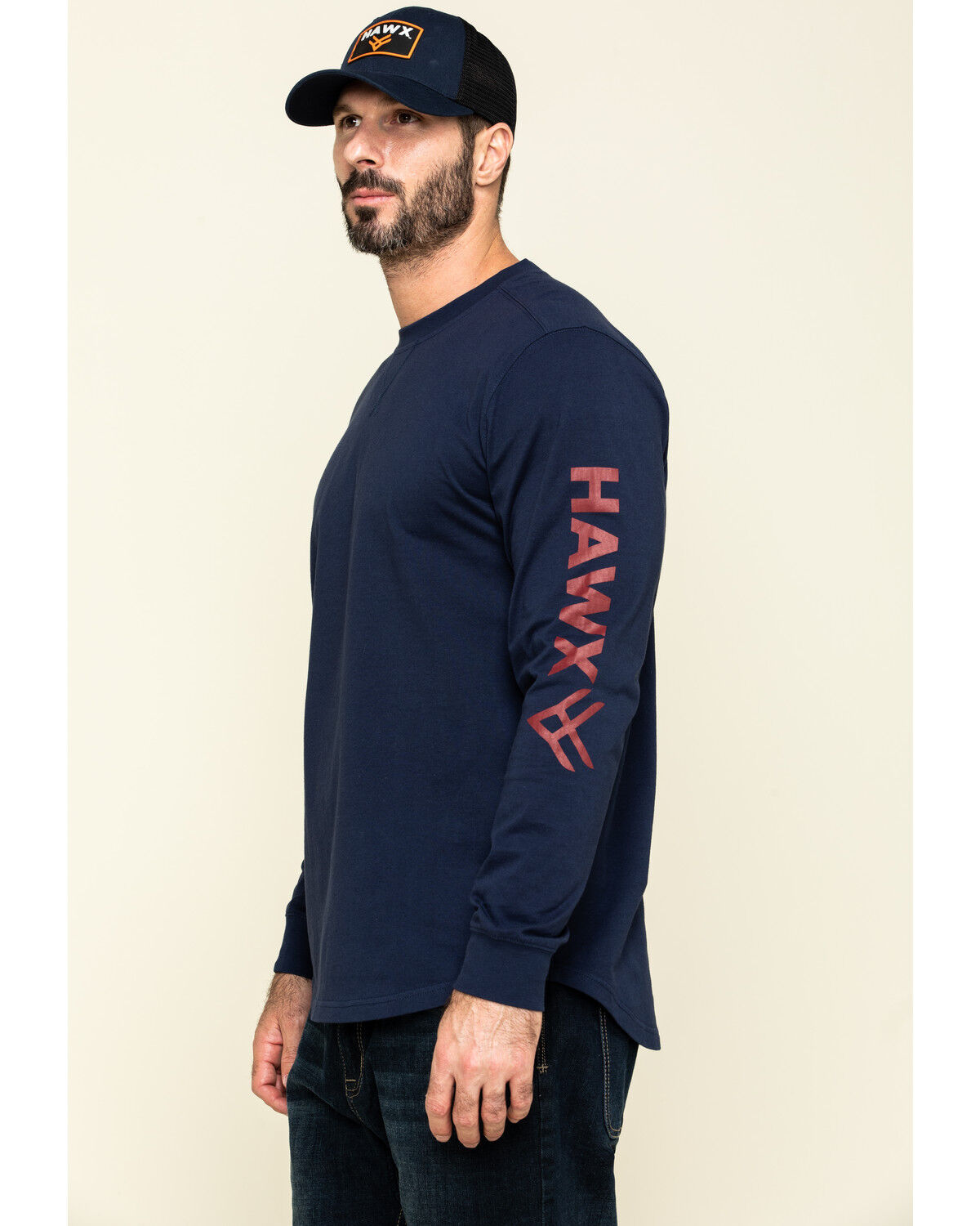 Image #3 - Hawx Men's Navy Sleeve Logo Long Sleeve Work T-Shirt, Navy, hi-res