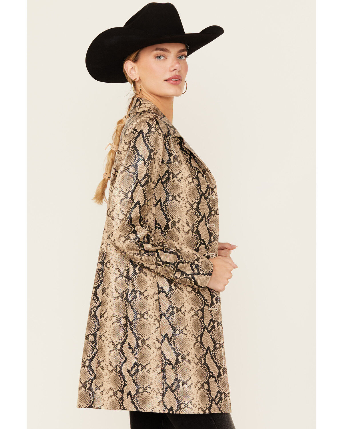 Image #3 - BLANKNYC Women's Snake Print Faux Leather Coat, Tan, hi-res