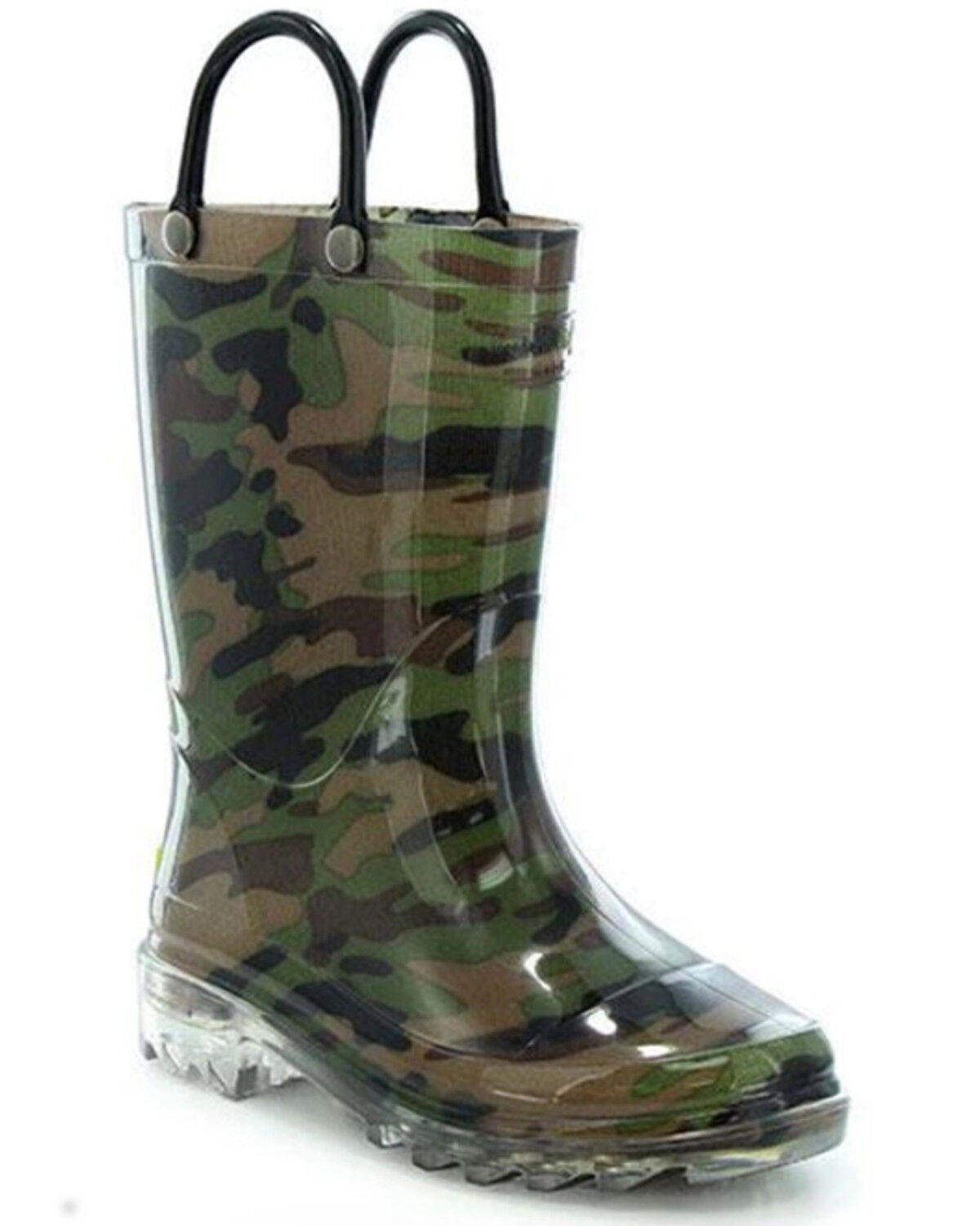 Western Chief Boys' Camo Lighted PVC Rain Boots, Green, hi-res