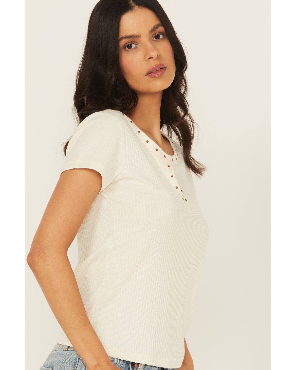 Image #2 - Shyanne Women's Studded Rib Knit V-Neck Top, Cream, hi-res