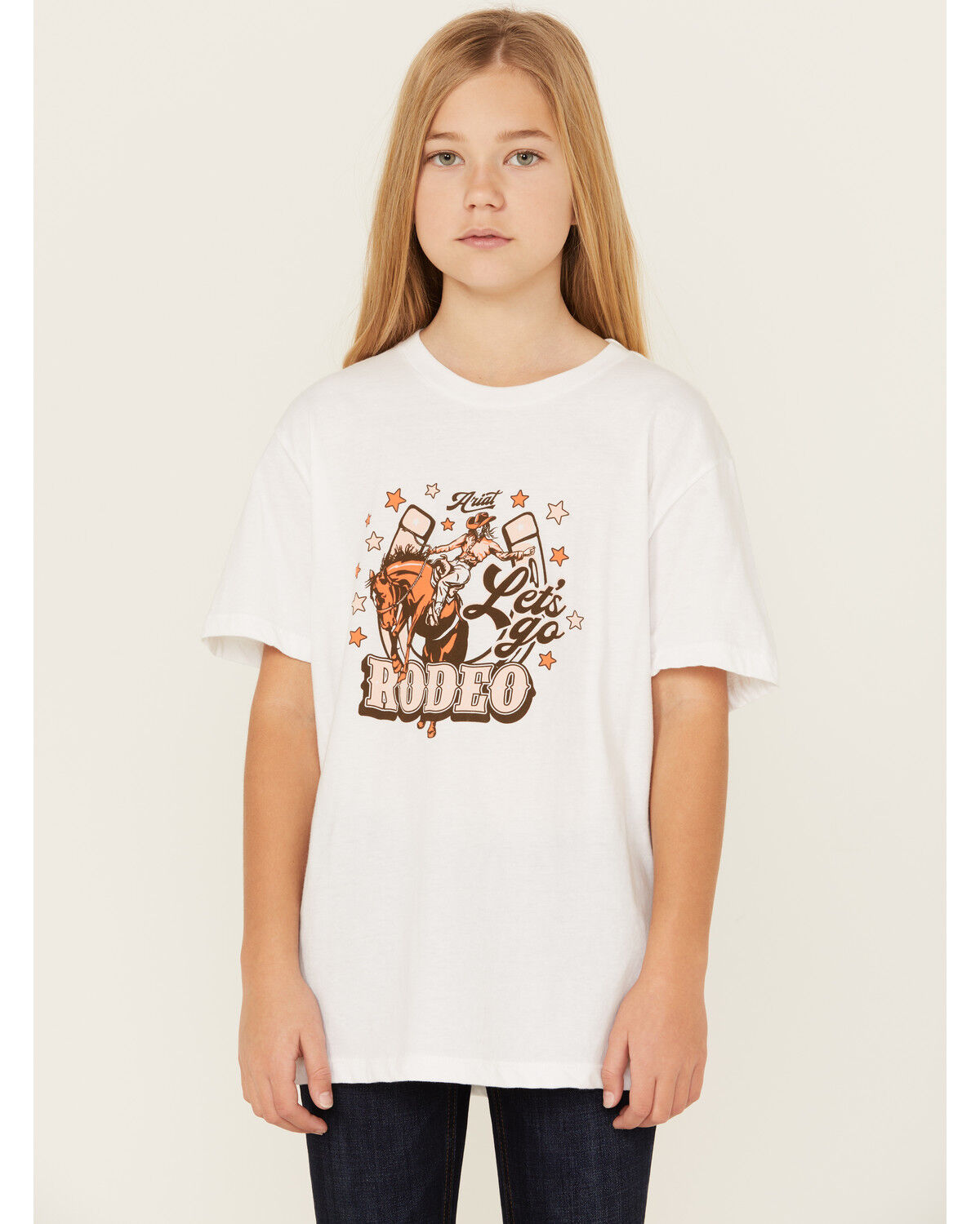 Image #1 - Ariat Girl's Horseshoe Rodeo Short Sleeve Graphic Tee, , hi-res