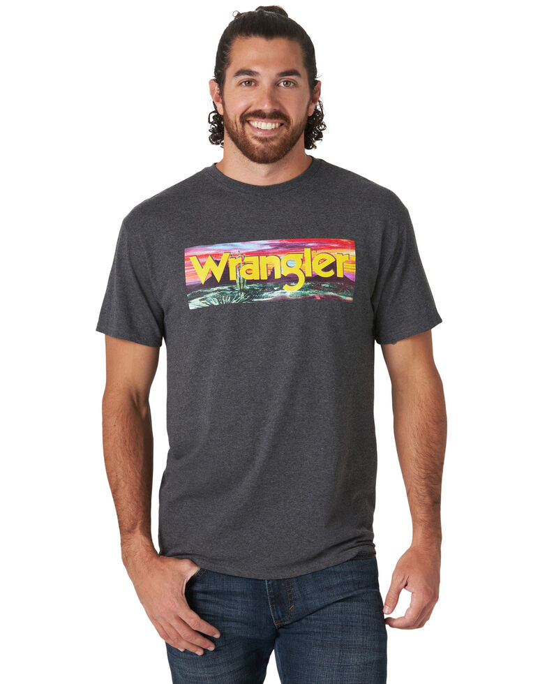 Wrangler Men's Grey Logo Desert Scene Bar Graphic T-Shirt , Grey, hi-res