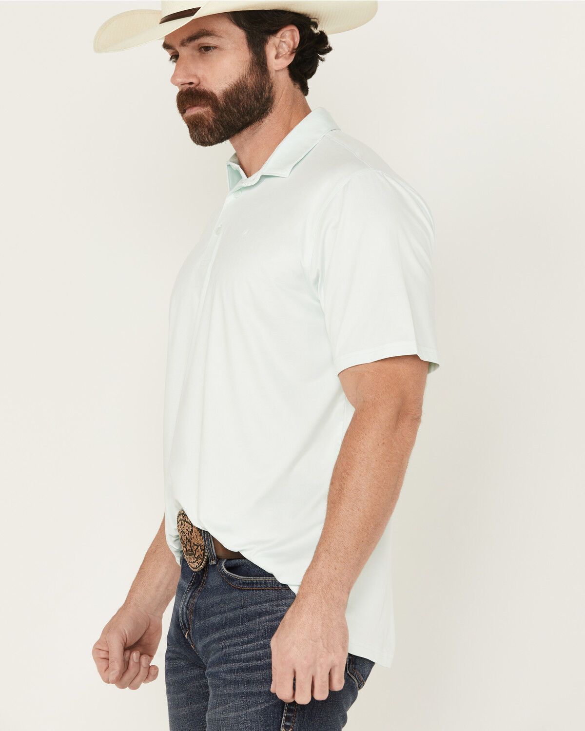Image #2 - Ariat Men's Charger 2.0 Short Sleeve Button-Down Performance Polo, Turquoise, hi-res