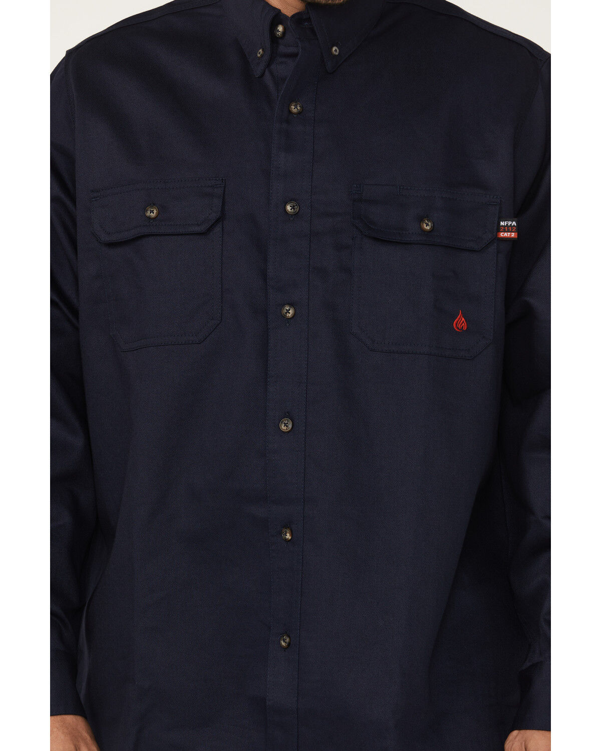 Image #3 - Forge Workwear Men's FR Solid Long Sleeve Button-Down Work Shirt, Navy, hi-res