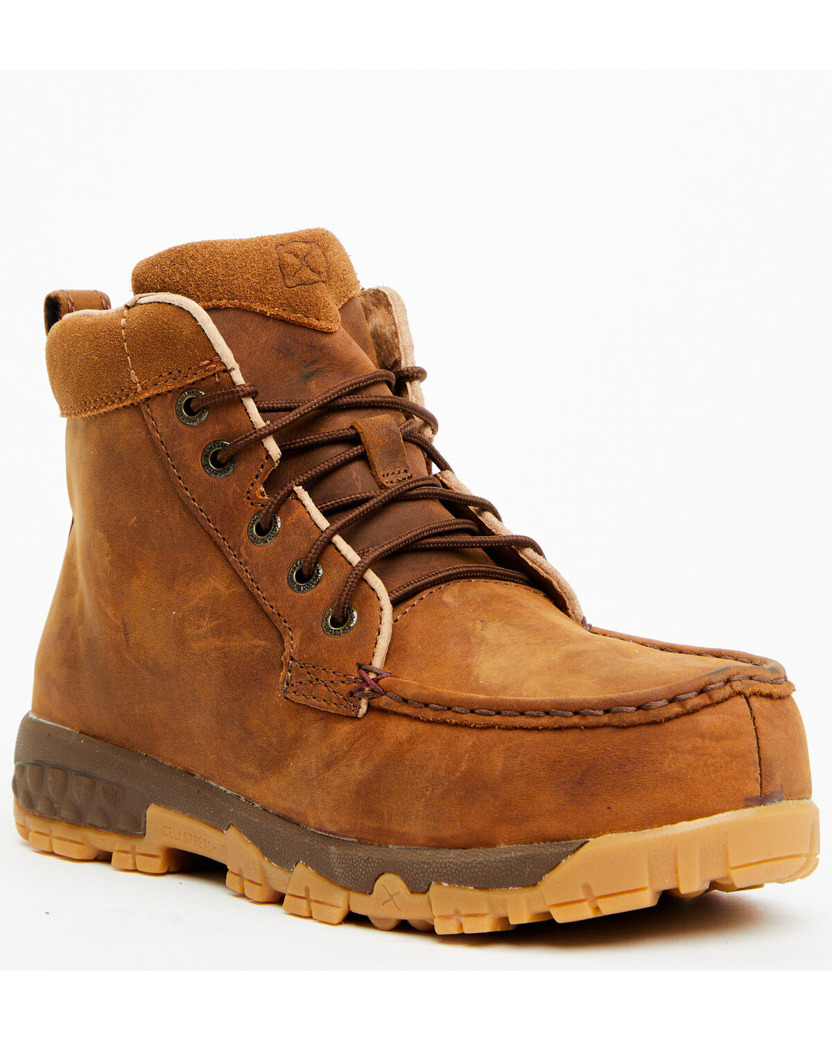 Image #1 - Twisted X Women's 4" Oiled Saddle Work Boots - Moc Toe, Brown, hi-res