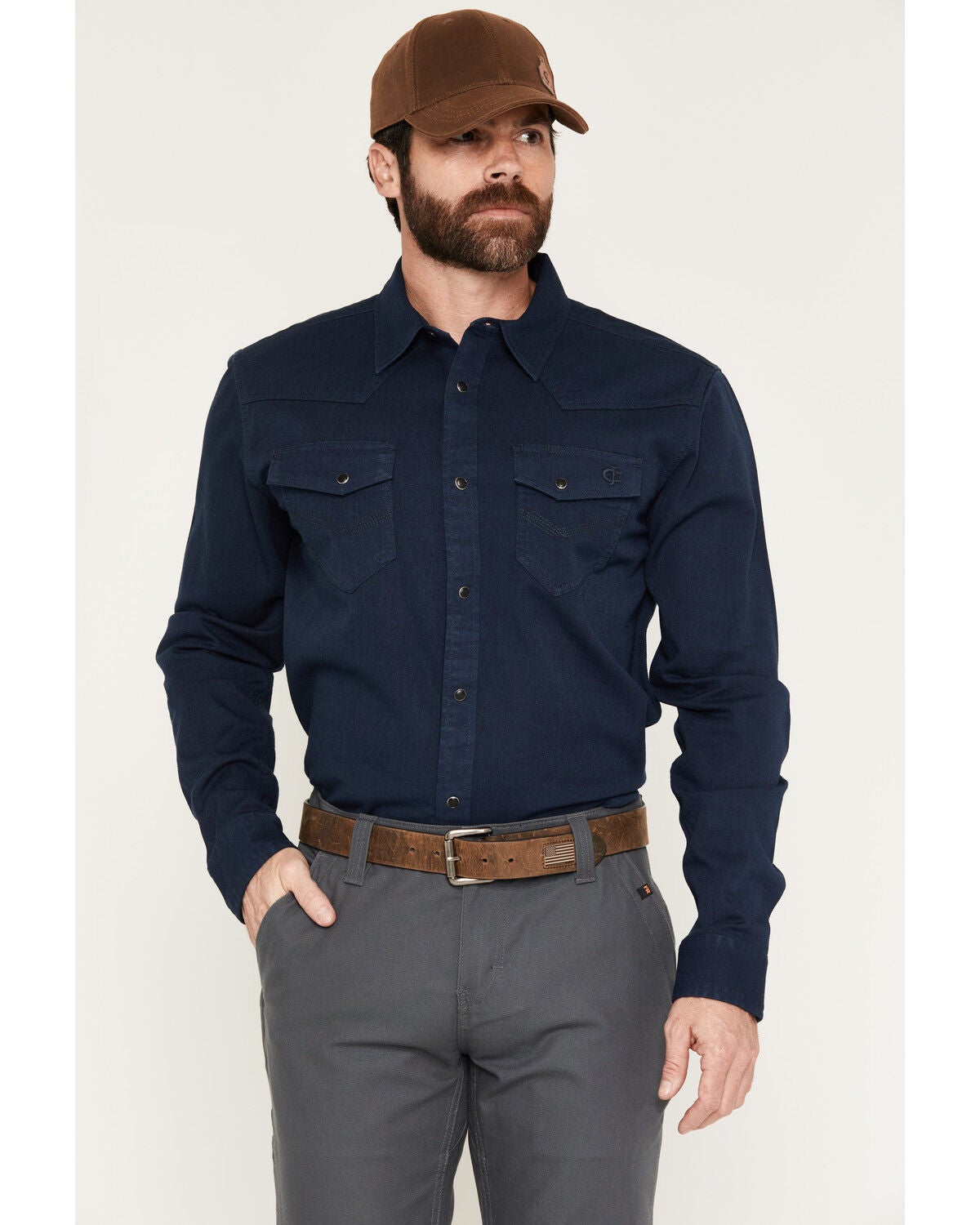 Image #1 - Cody James Men's FR Medora Solid Long Sleeve Snap Work Short, Navy, hi-res