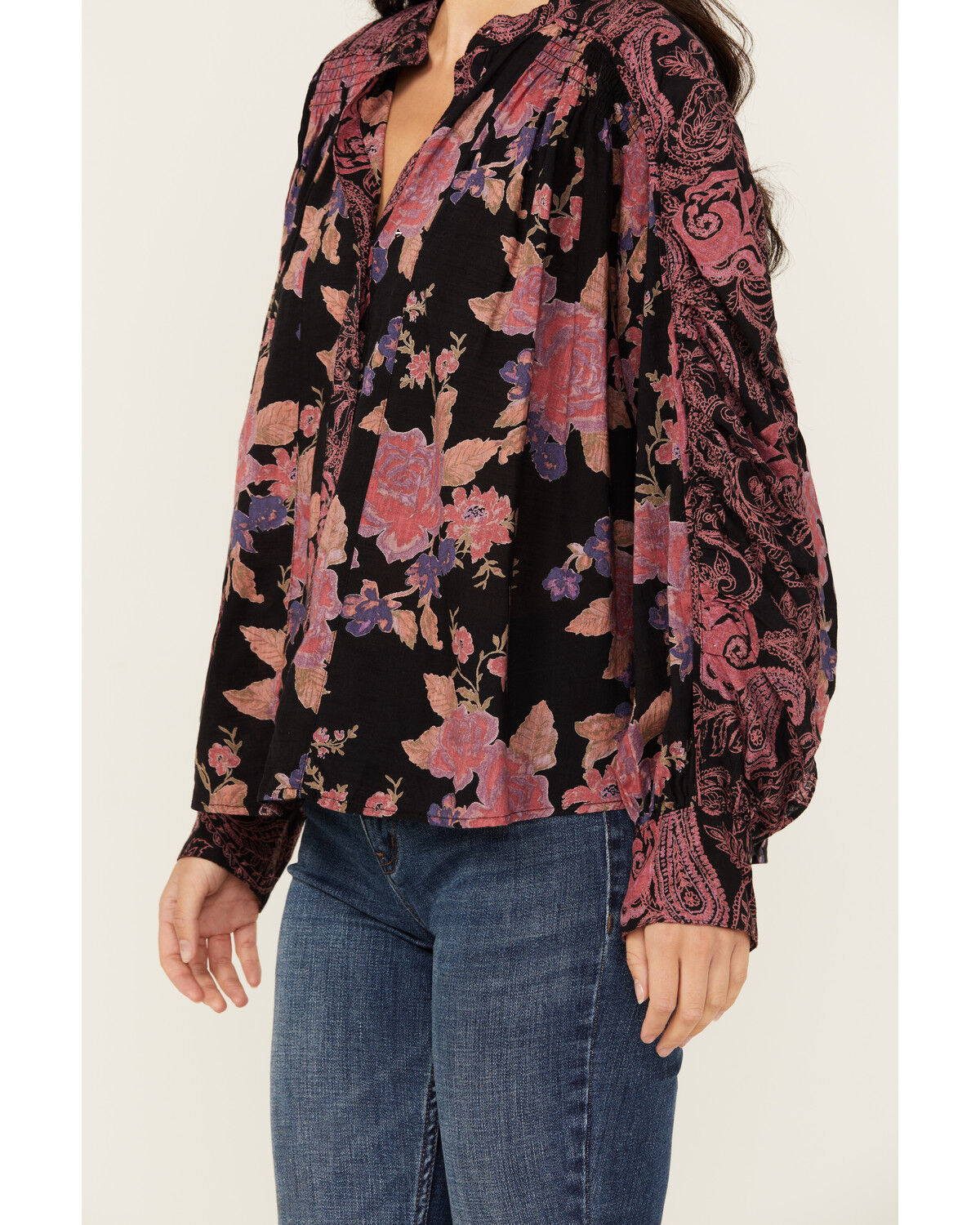 Image #3 - Free People Women's Maraya Floral Printed Top, Black, hi-res