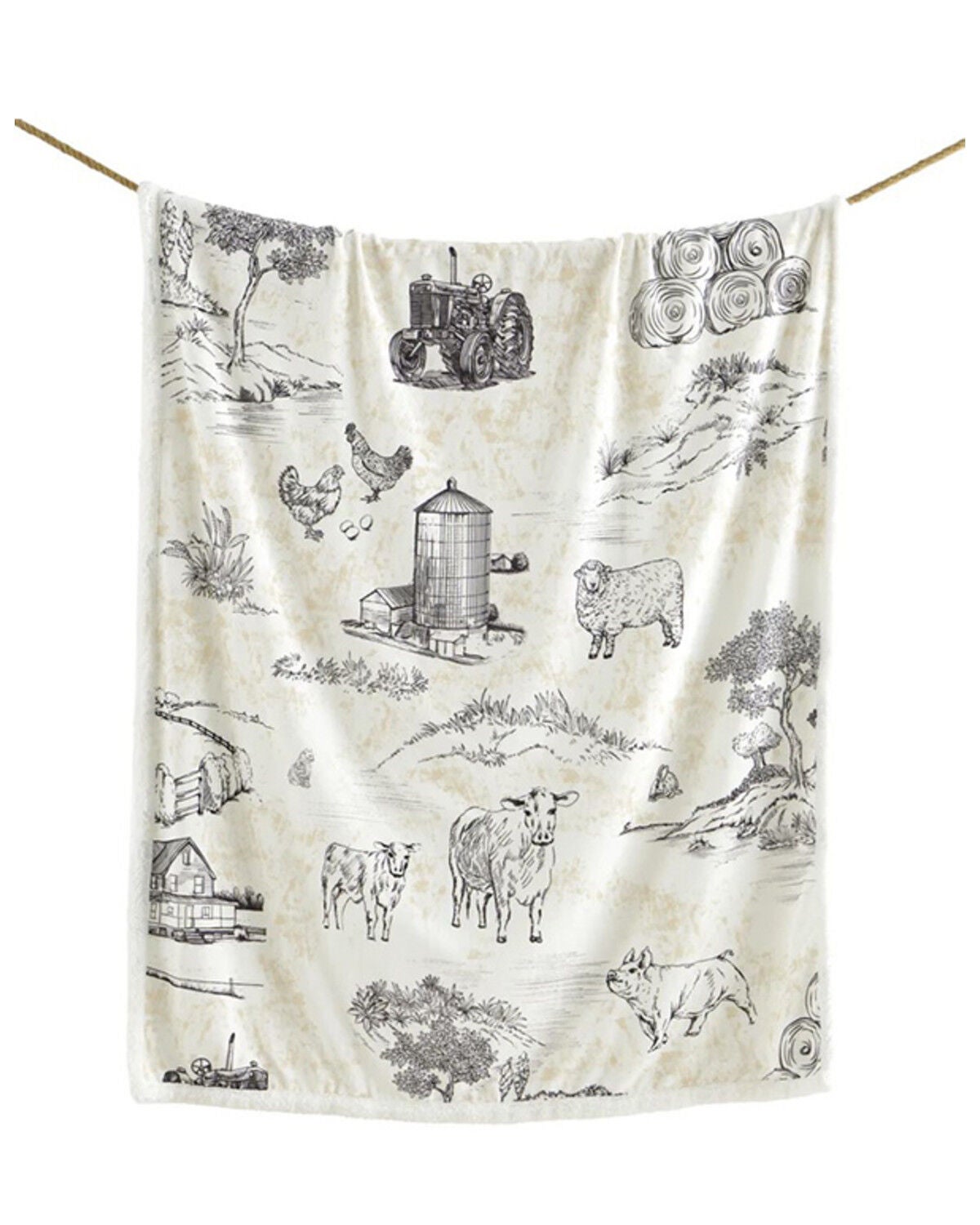 Image #2 - HiEnd Accents Farm Life Campfire Sherpa Throw Blanket, White, hi-res