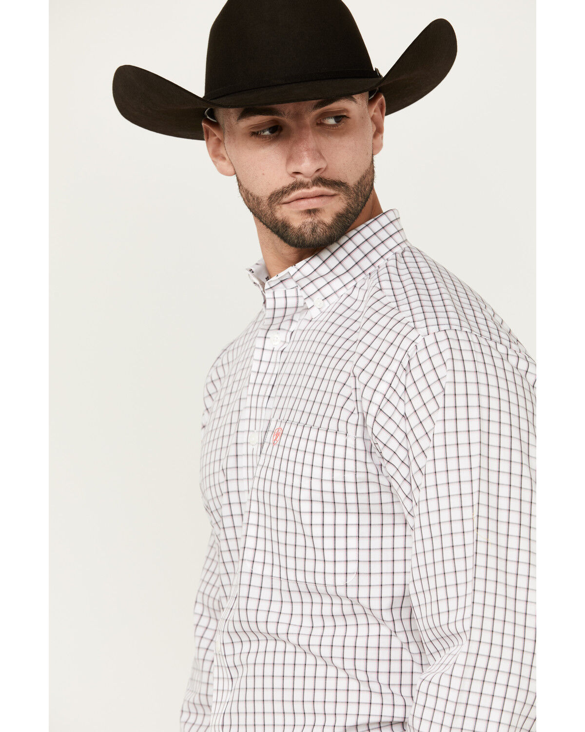 Image #2 - Ariat Men's Briggs Windowpane Plaid Print Long Sleeve Button-Down Western Shirt - Tall, White, hi-res