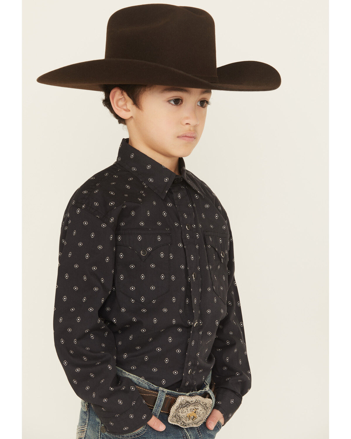 Image #2 - Roper Boys' Dotted Long Sleeve Snap Western Shirt, Black, hi-res