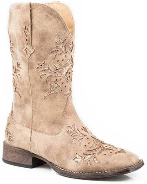 Image #1 - Roper Women's Kennedy Western Boots - Broad Square Toe, Tan, hi-res