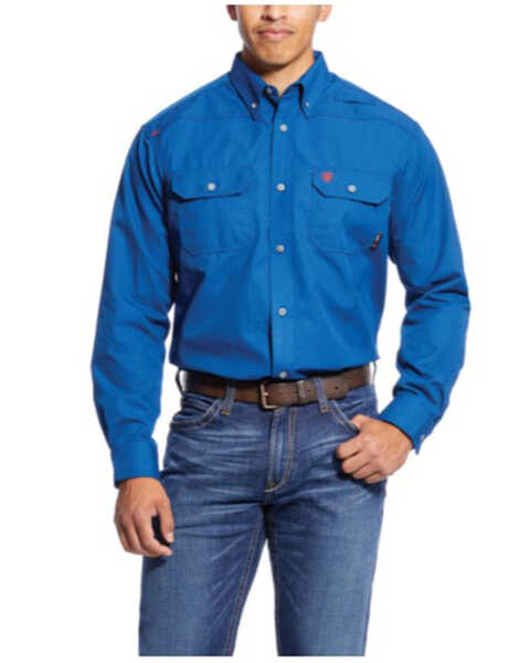 Ariat Men's FR Featherlight Long Sleeve Button Down Work Shirt - Big, Royal Blue, hi-res