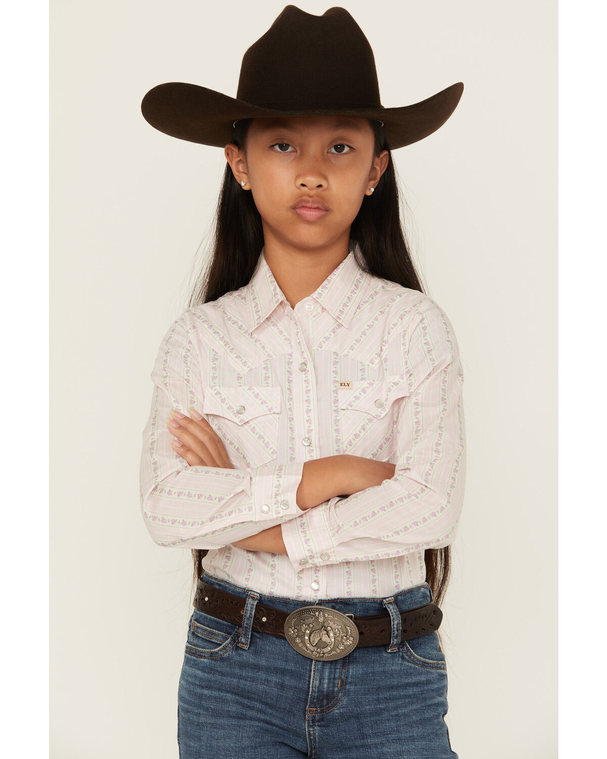 Image #2 - Cowboygirl by Jenna Paulette Girls' Wallpaper Print Long Sleeve Pearl Snap Western Shirt, Pink, hi-res