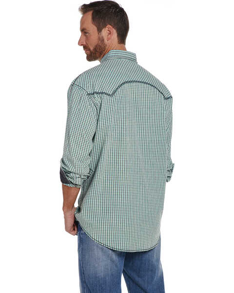 Image #2 - Cowboy Up Men's Vintage Wash Plaid Print Long Sleeve Snap Western Shirt, Green, hi-res