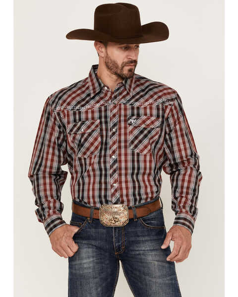 Image #1 - Cowboy Hardware Men's Arroyo Large Plaid Snap Western Shirt , Red, hi-res