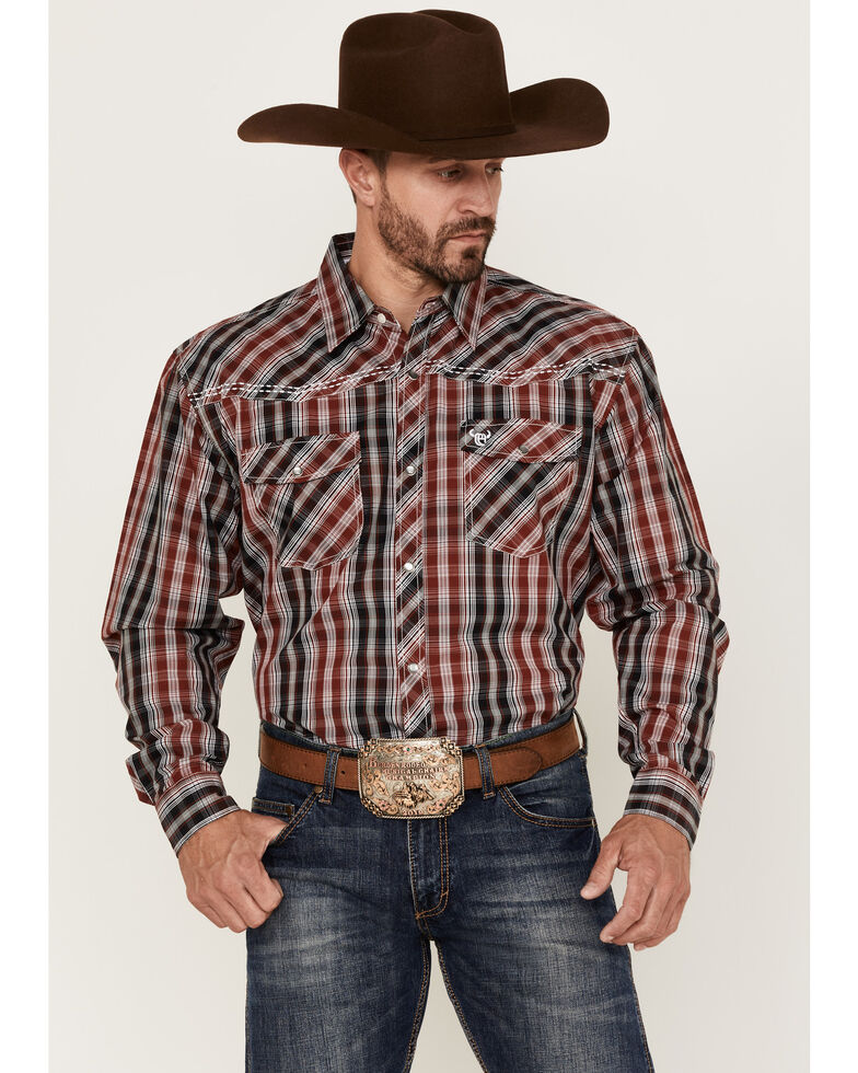 Cowboy Hardware Men's Arroyo Large Plaid Snap Western Shirt , Red, hi-res