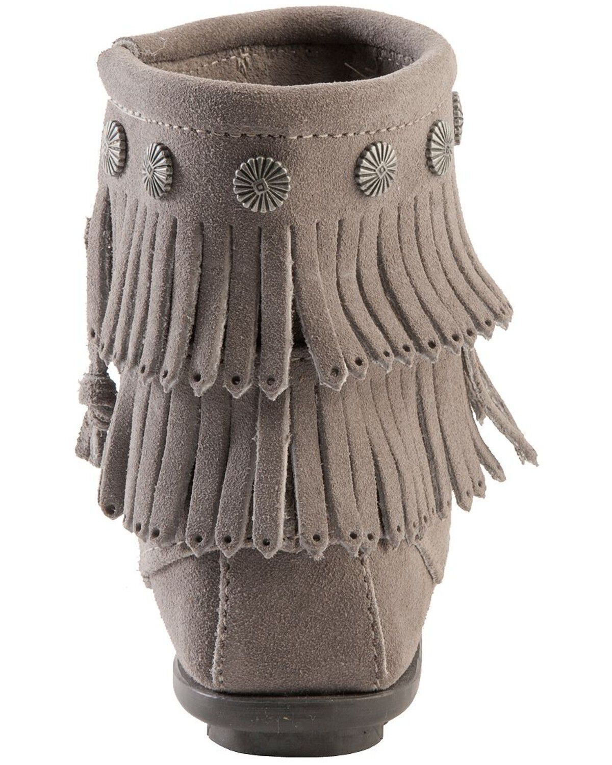 Image #7 - Minnetonka Double Fringe Side Zip Moccasin, Grey, hi-res