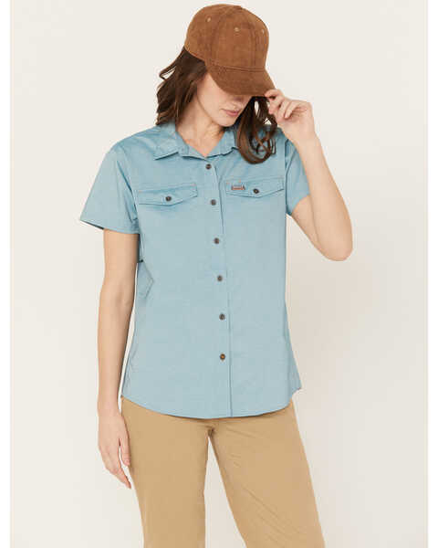 Ariat Women's Rebar VentTEK Short Sleeve Button Down Western Work Shirt, Light Blue, hi-res