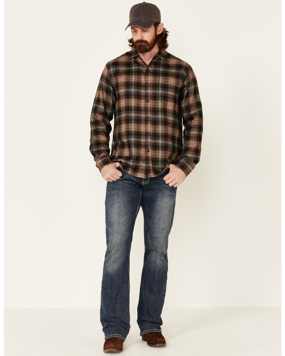 Image #2 - North River Men's Performance Large Plaid Print Long Sleeve Button Down Western Shirt, Brown, hi-res