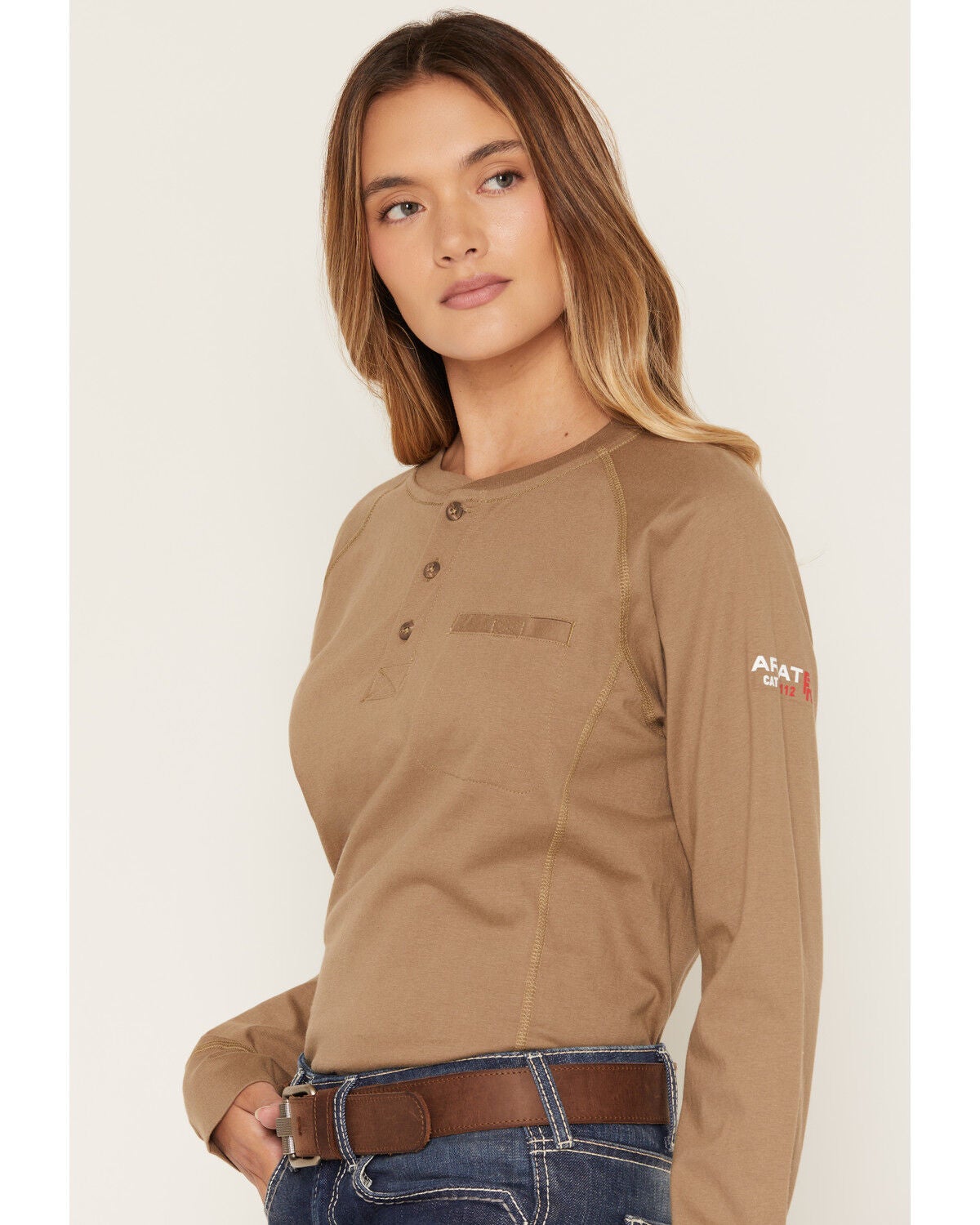 Image #2 - Ariat Women's FR Air Henley Long Sleeve Work Shirt, Beige, hi-res