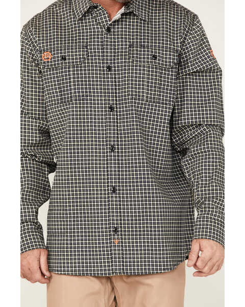 Image #3 - Hawx Men's FR Plaid Print Woven Long Sleeve Button-Down Work Shirt , Navy, hi-res