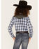 Roper Girls' Plaid Print Embroidered Yoke Long Sleeve Pearl Snap Western Shirt , Blue, hi-res