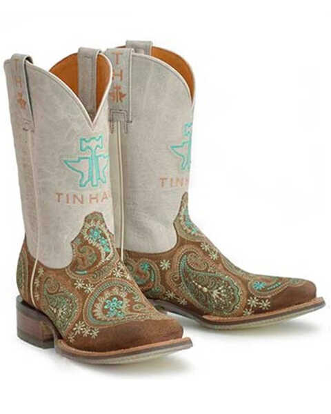 Tin Haul Women's Wild Rags Western Boots - Broad Square Toe, Tan, hi-res