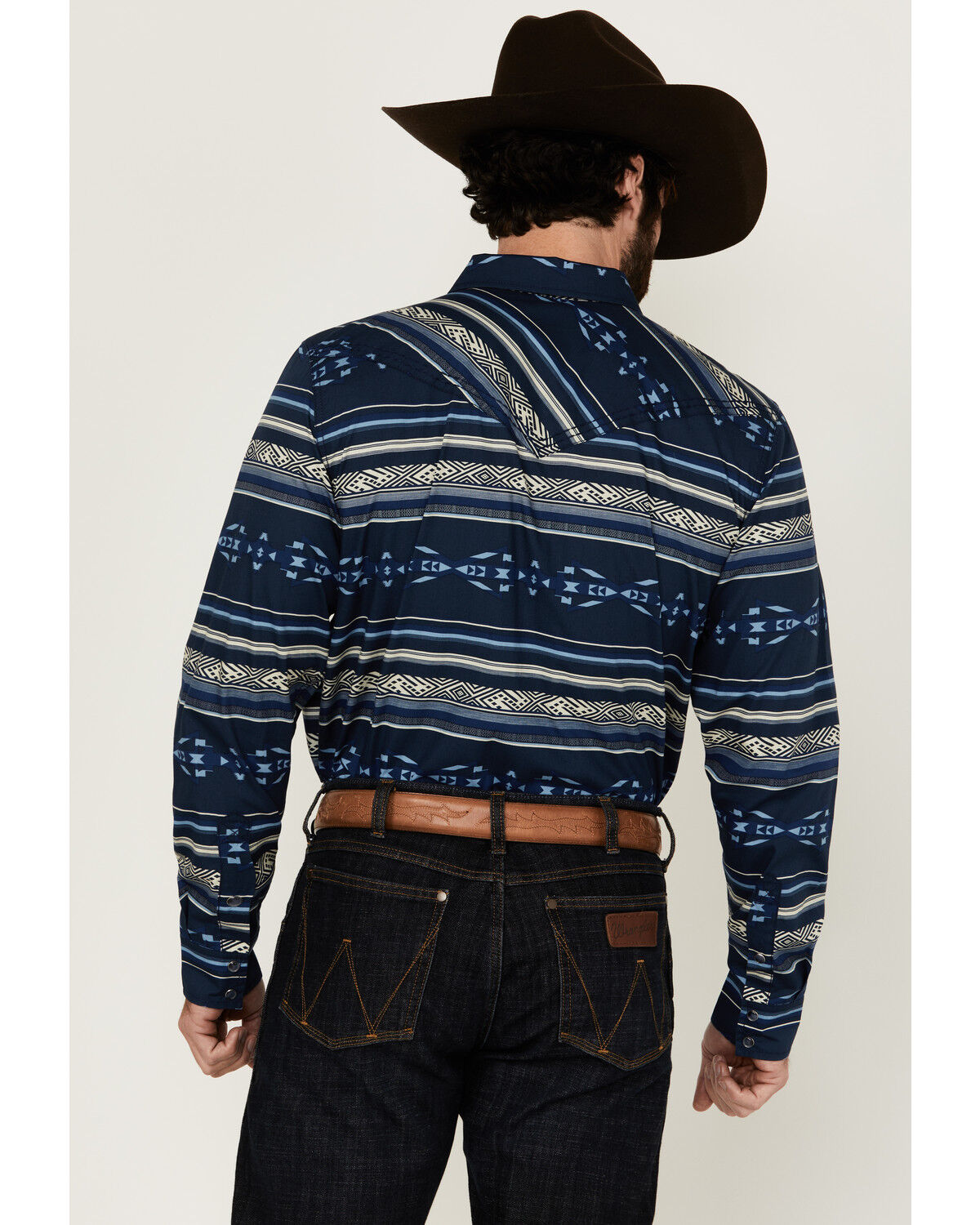 Image #4 - Cody James Men's Distance Southwestern Striped Long Sleeve Snap Western Shirt, Navy, hi-res